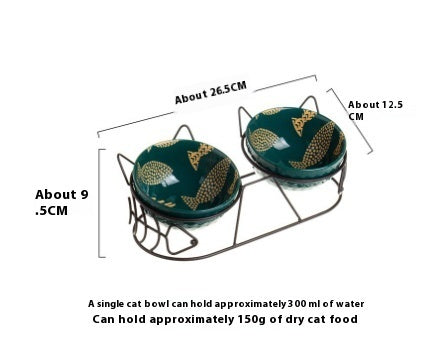 Pet Cat Bowl Ceramic Double Bowl Protection Cervical Spine Fixed Tilt