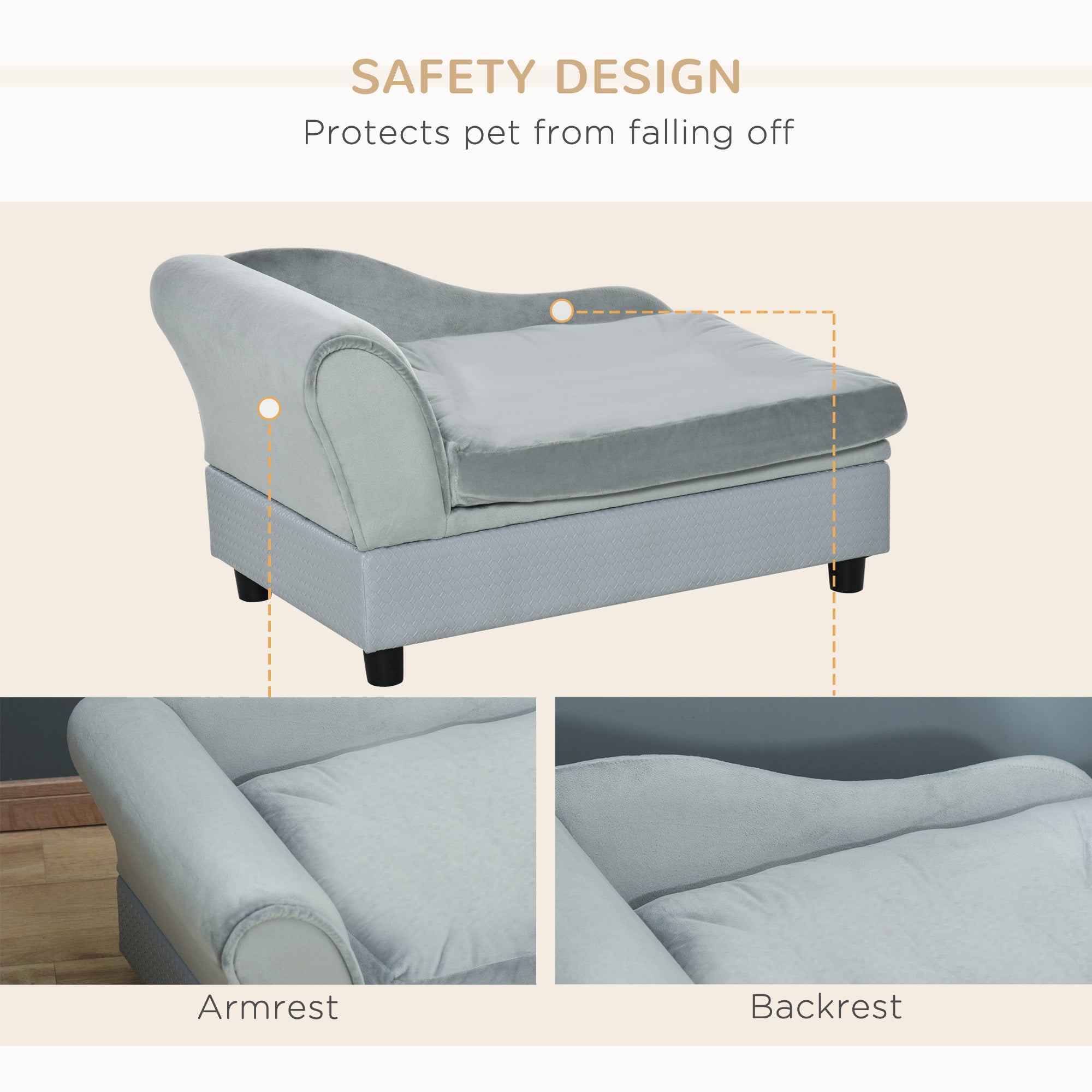 Luxury Fancy Dog Couch with Hidden Storage, Small Dog Sofa Bed with 2" Soft Foam, Modern Pet Furniture for Puppies & Little Breeds, Pale Gray