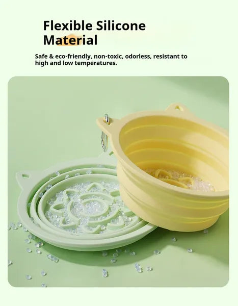 3-in-1 Pet Travel Collapsible Bowl Foldable Slow-Feeder With Strong Suction Cups  Portable Silicone Dog Bowl With Hook For Hanging On Collar/Backpack